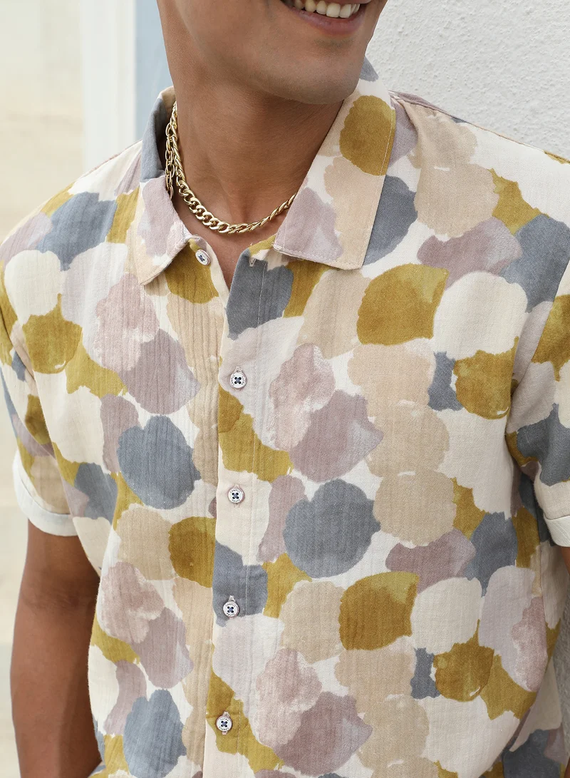 CAHOOT  Men's Multicolour Abstract Print Shirt For Casual Wear | Spread Collar | Short Sleeve | Button Closure | Cotton Double Cloth Shirts Crafted With Comfort Fit For Everyday Wear for Men | Best Price UAE